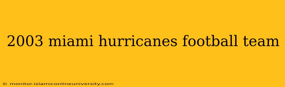 2003 miami hurricanes football team